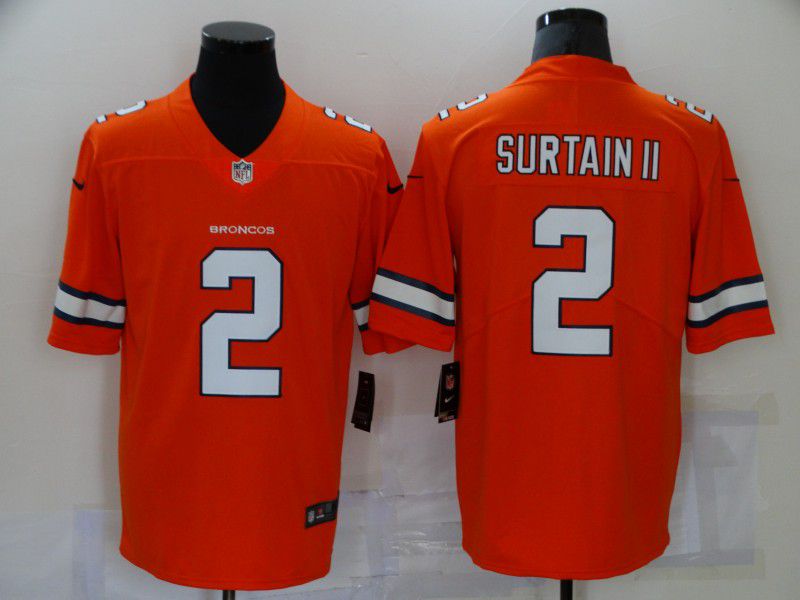 Men Denver Broncos #2 Surtain ii Orange Nike Vapor Untouchable Limited 2021 NFL Jersey